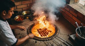 behind cooking tandoor