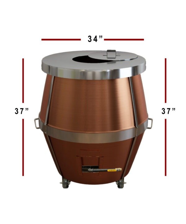 stainless steel tandoor oven Product Main Image with Measurements written 34 inches in width and 37 inches in height