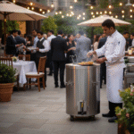 Round Catering Clay Tandoor Oven CS01 in Use at an Outdoor Catering Event.