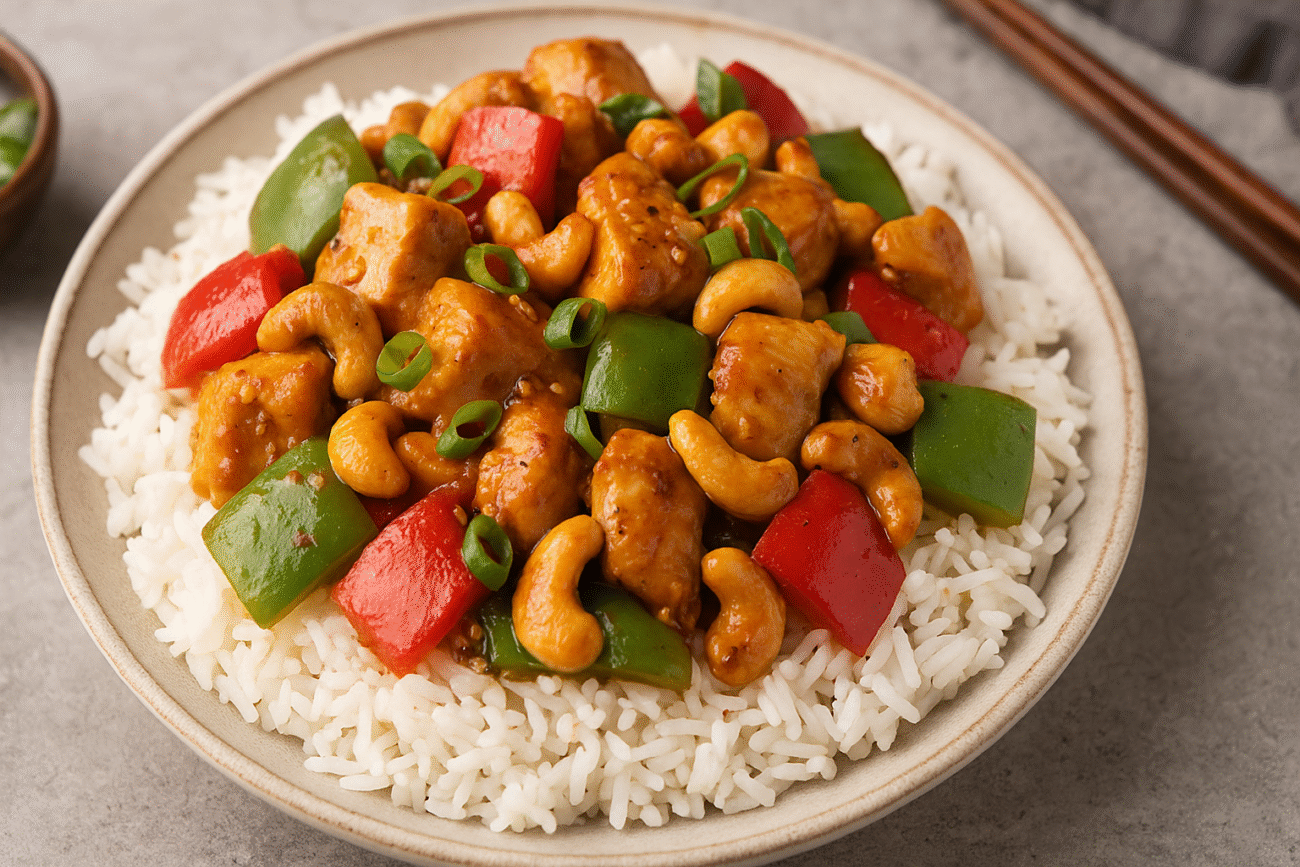 spicy cashew chicken recipe final product