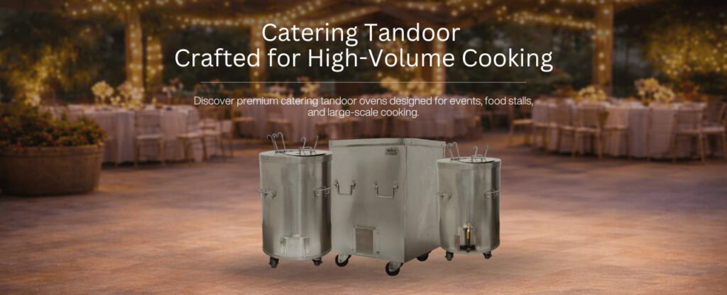 banner of the catering tandoor category page where we have text title and description with three tandoor products