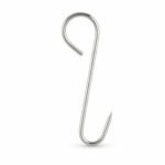 Tandoor Meat Hanging Hook AS17 shown as a polished stainless steel S-hook with a pointed lower tip and rounded upper loop on a white background