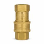 Tandoor Gas Hose AS01 – front view of brass quick disconnect fitting showing ANSI Z21.41 certification markings, gas flow direction arrows, and 3/4 OD rating engraved on body, approved for indoor and outdoor use