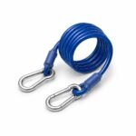 Tandoor Gas Hose AS01 – blue coiled restraining cable with two stainless steel carabiner snap hooks, included as a safety anti-tip accessory in the commercial tandoor gas connector kit
