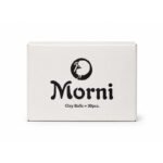 Tandoor Oven Clay Balls AS07 – front view of white Morni-branded packaging box showing the Morni peacock logo and text reading Clay Balls = 30pcs., used for the 30-piece tandoor clay ball pack, on white background