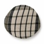 Tandoor Oven Naan Gaddi AS09 – top-down view of a single dome-shaped naan gaddi on white background, showing natural cream and black woven plaid fabric with fine stripe detail, rounded dome profile used for pressing naan dough against tandoor clay walls