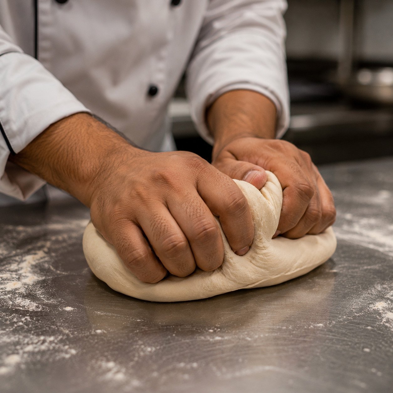 Close-up of a chef kneading fresh dough by hand to prepare soft and authentic Chilli Coriander Naan