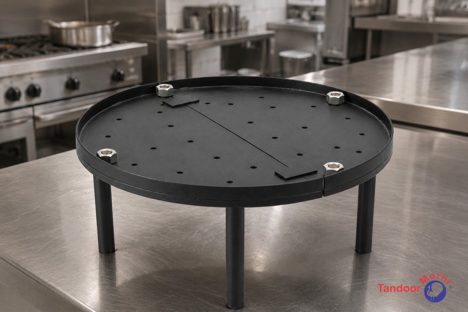 Tandoor burner maintenance: clean metal plates tandoor components drying on a towel after being oiled with heat-resistant oil