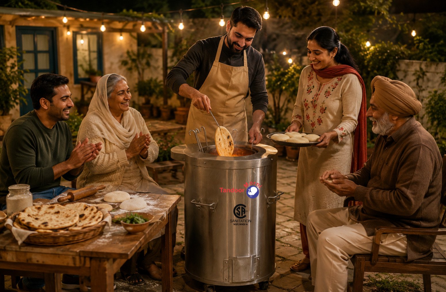 The cultural significance of tandoori clay ovens: family gathered around a Tandoor Morni tandoor oven baking bread together