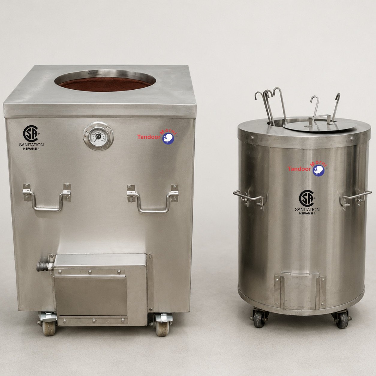 What is a tandoor: a home clay tandoor oven and a commercial restaurant tandoor oven shown side by side