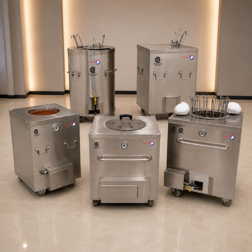 Where to find a tandoor: a showroom display of clay and stainless steel tandoor ovens for home and restaurant kitchens