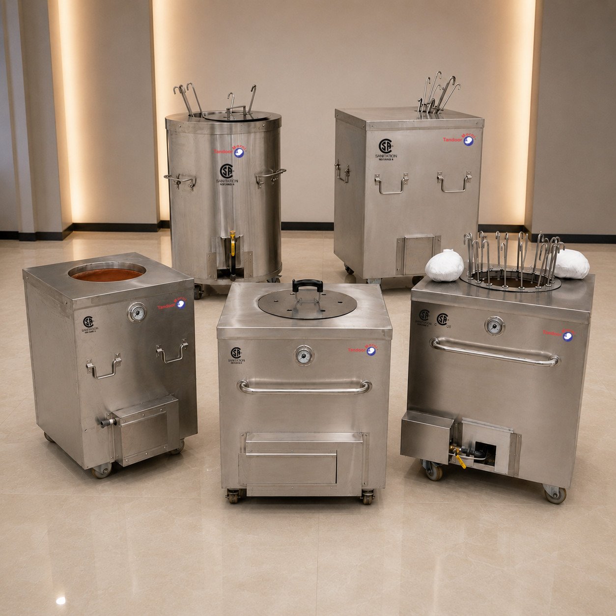 Where to find a tandoor: a showroom display of clay and stainless steel tandoor ovens for home and restaurant kitchens