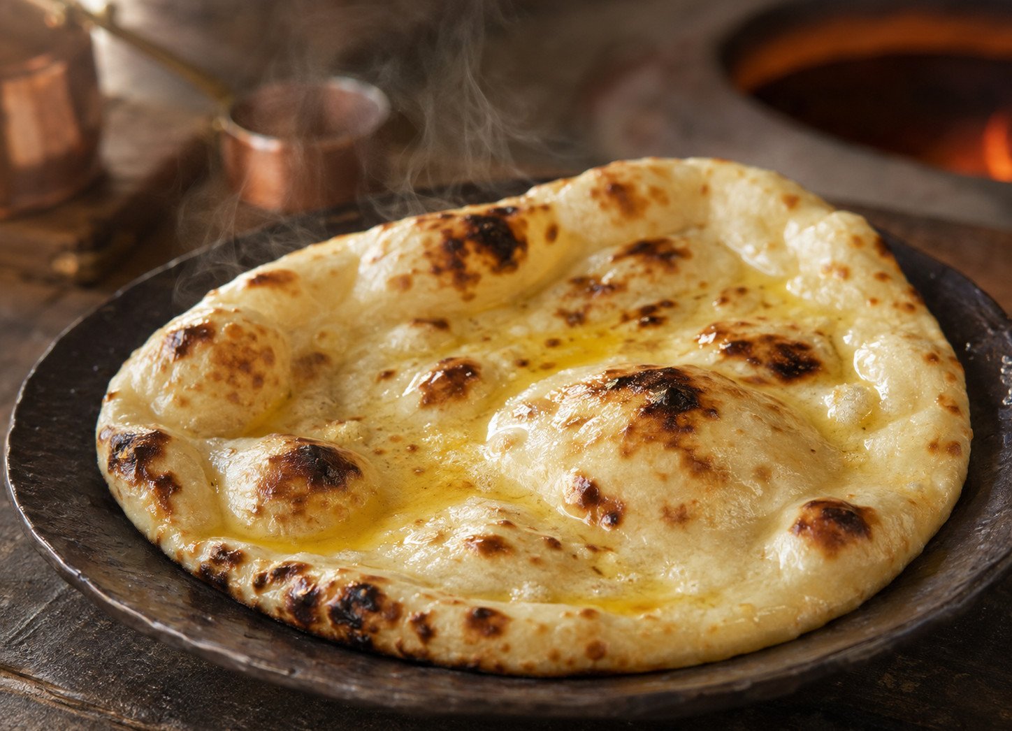 Naan varieties tandoor idea: butter naan glossy and rich, fresh off the wall