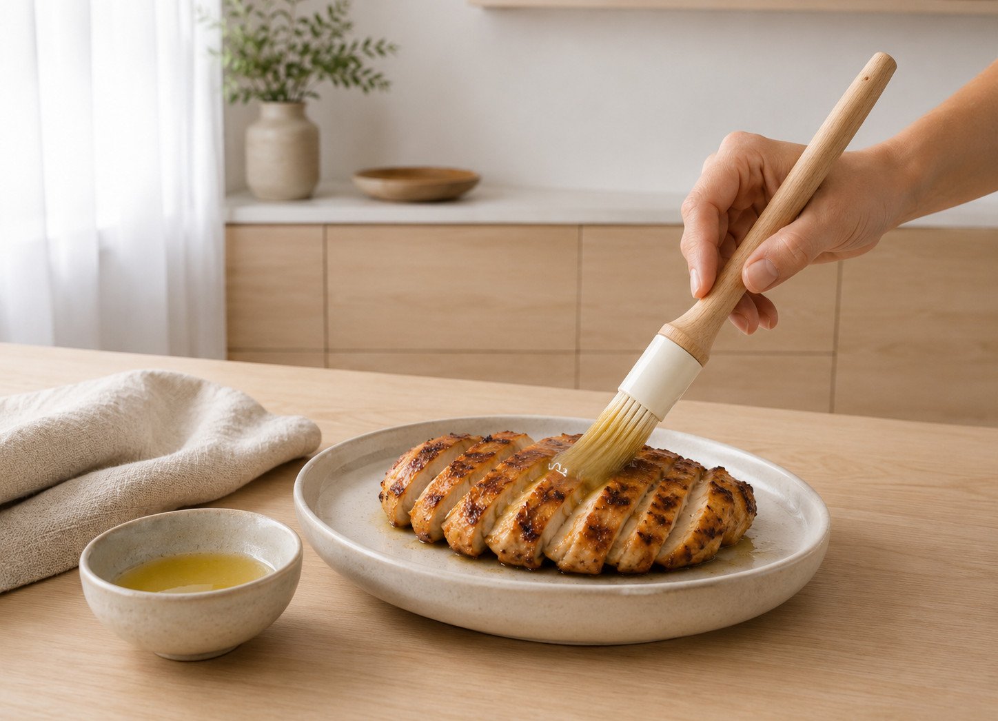 Step 6: chicken breast being basted with melted butter