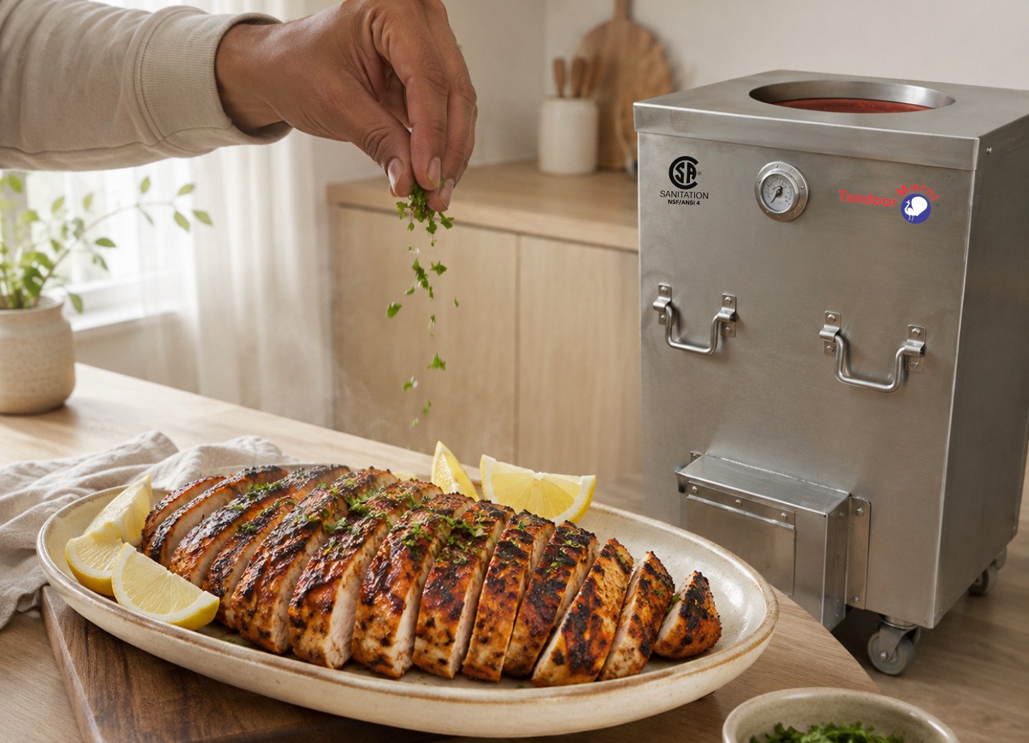 Chicken breast recipes for tandoor spread of classic, chilli lime, and herb yogurt skewers on a board