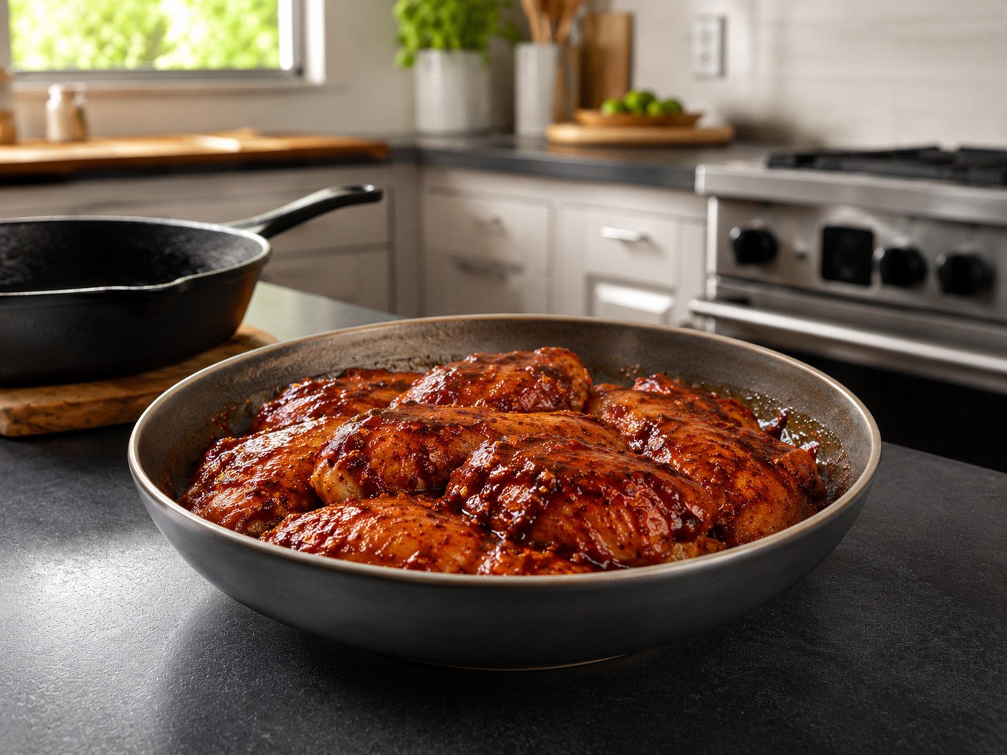 Step 2: chicken thighs coated in dark chipotle marinade