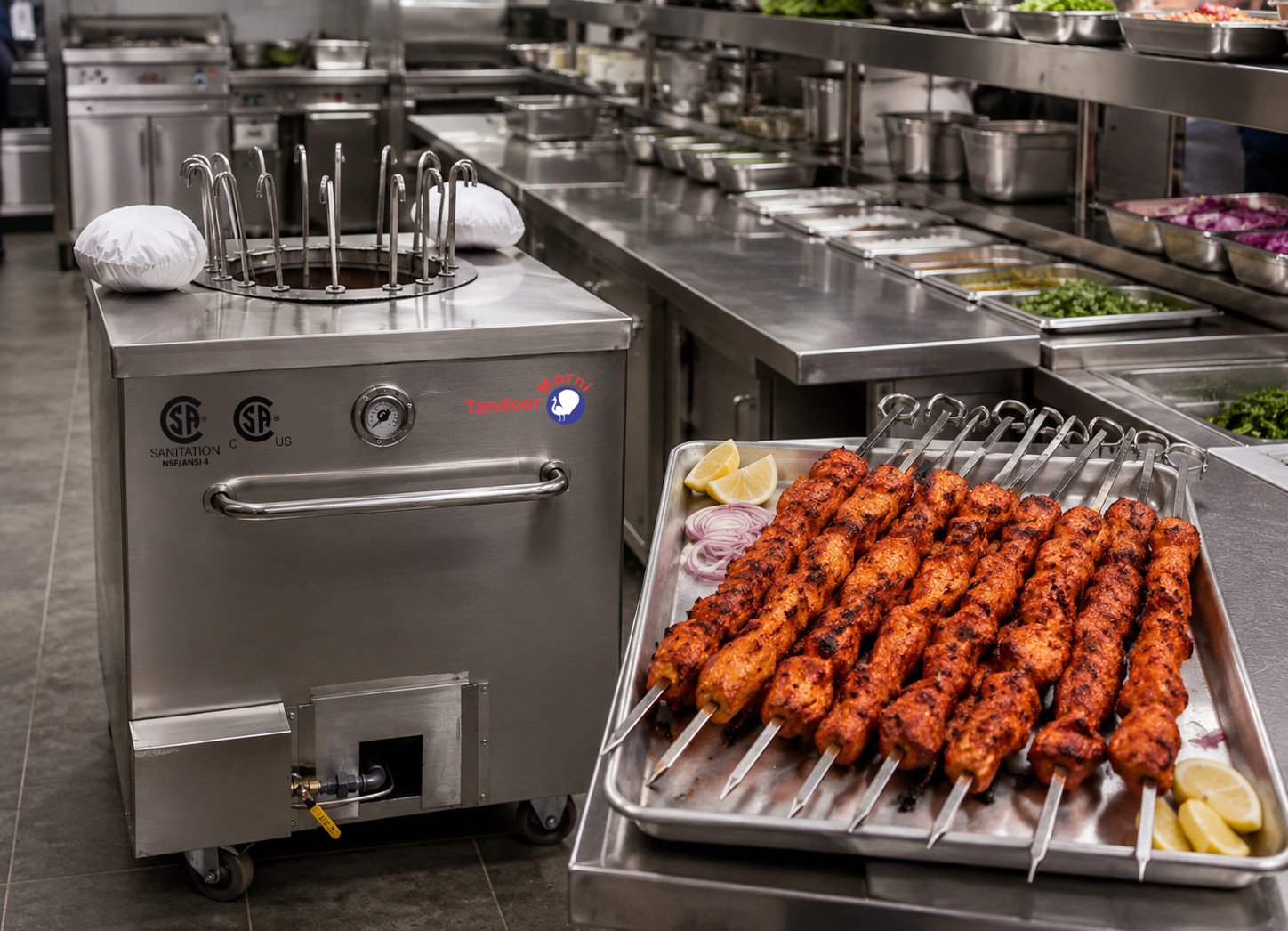 Commercial tandoor recipes Step 7: finished batch of tandoori chicken plated and ready for service