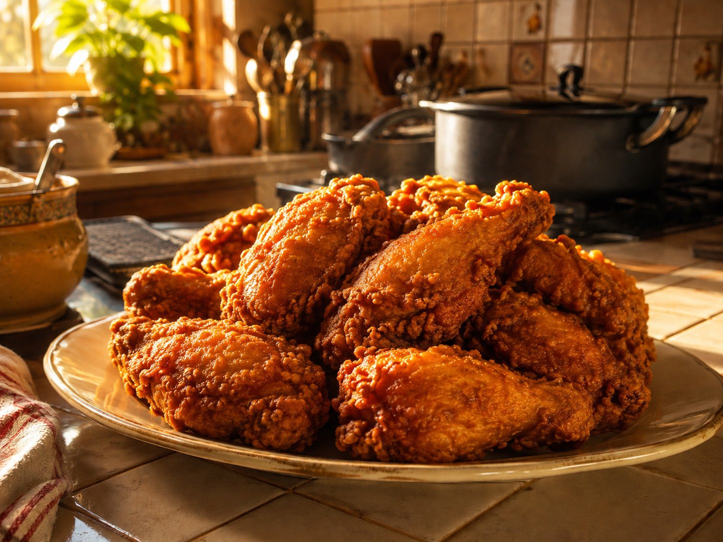 Filipino fried chicken recipe Step 7: finished crispy fried chicken plated and golden