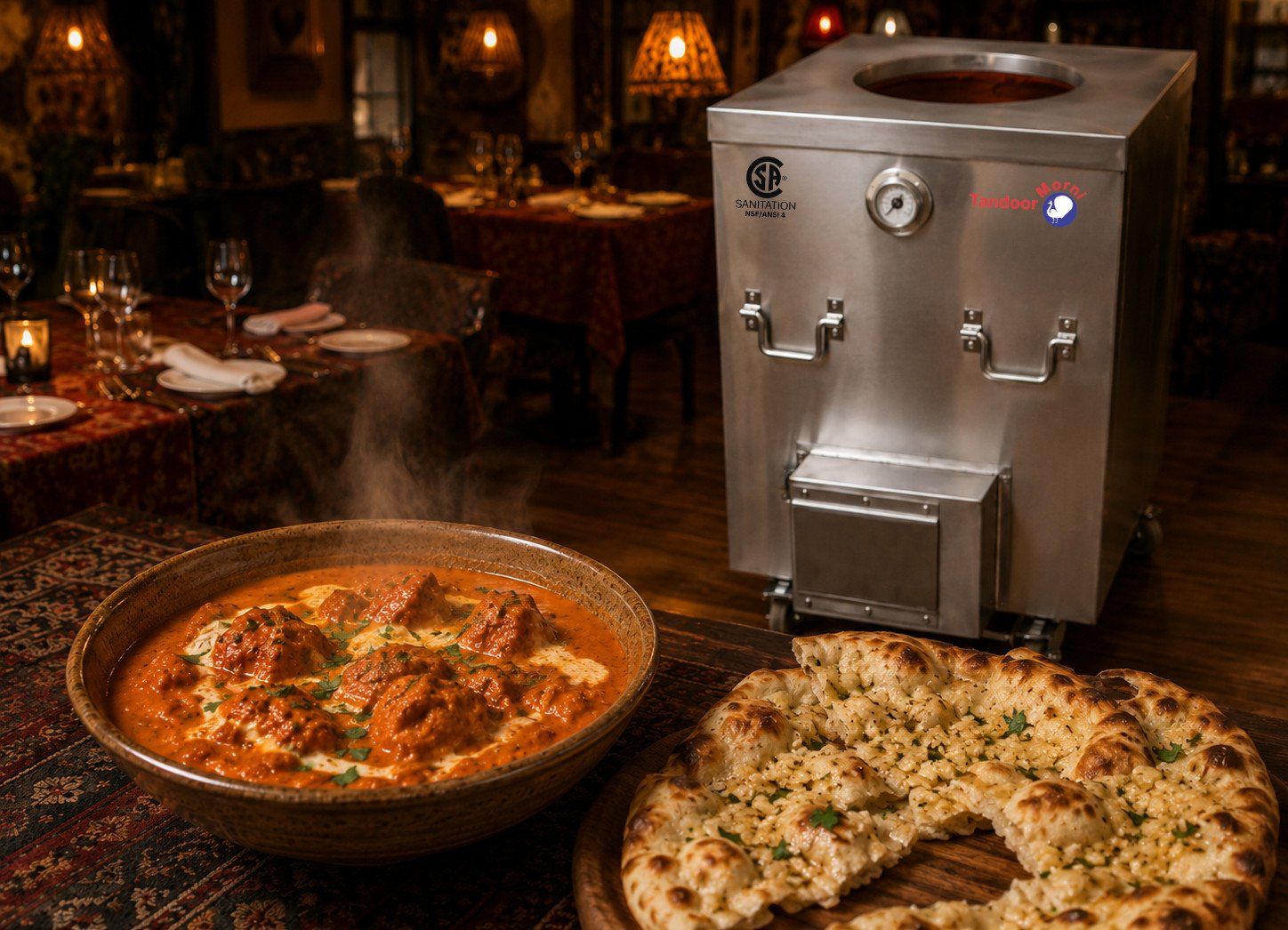 Garlic naan butter chicken recipe Step-7: finished butter chicken plated with fresh garlic naan