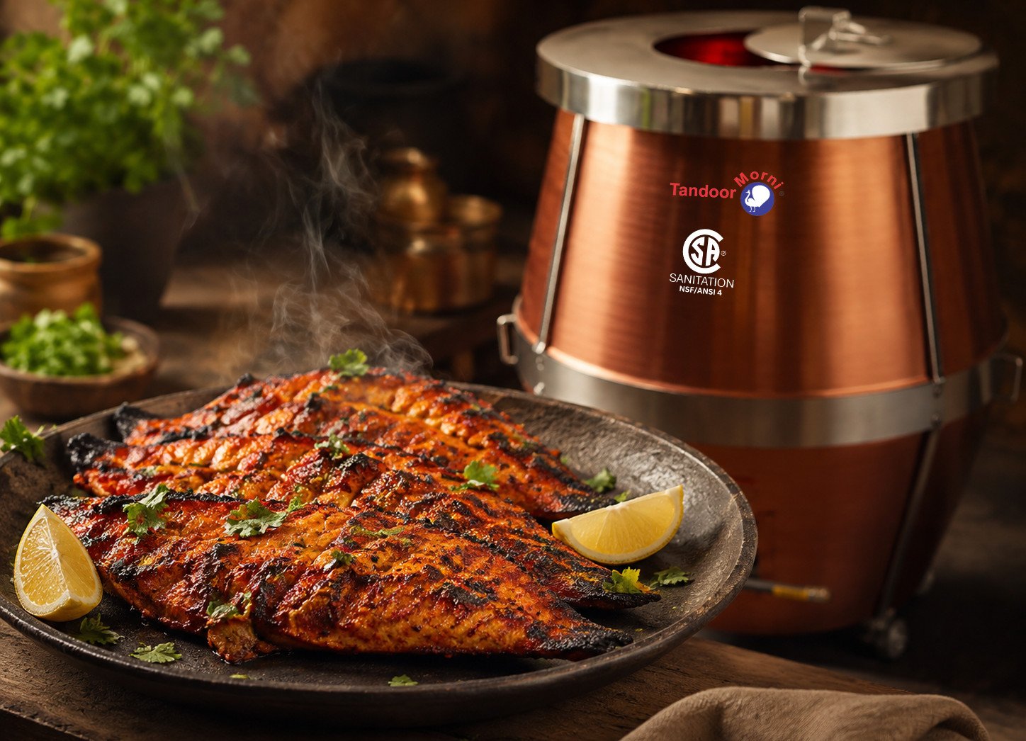 Grilled tandoori fish recipe charred fillet plated with lemon