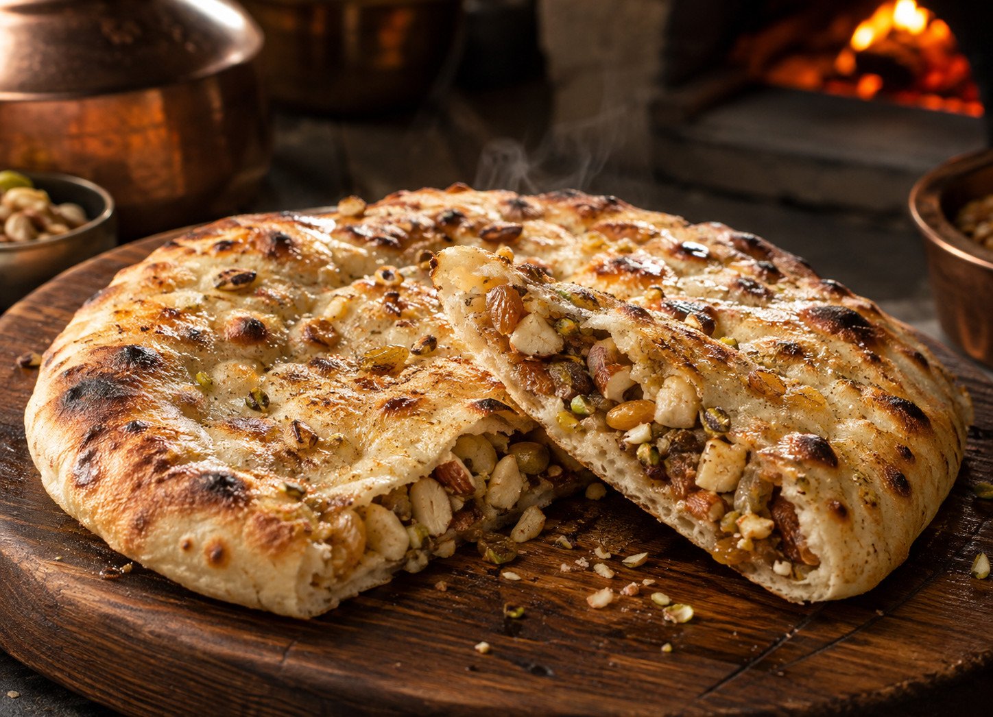 Naan varieties tandoor idea: sweet Peshawari naan stuffed with nuts and dried fruit