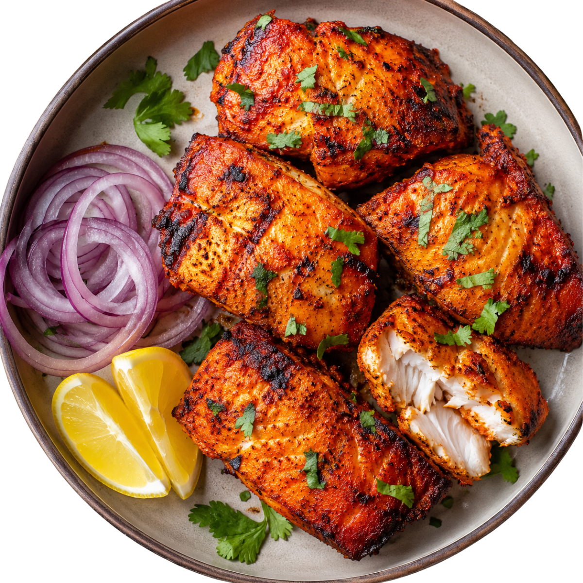 Sea food recipes: tandoori shrimp, fish, and salmon marinated and blistered over high tandoor heat for Non-Tandoori Fusion Recipes category page banner