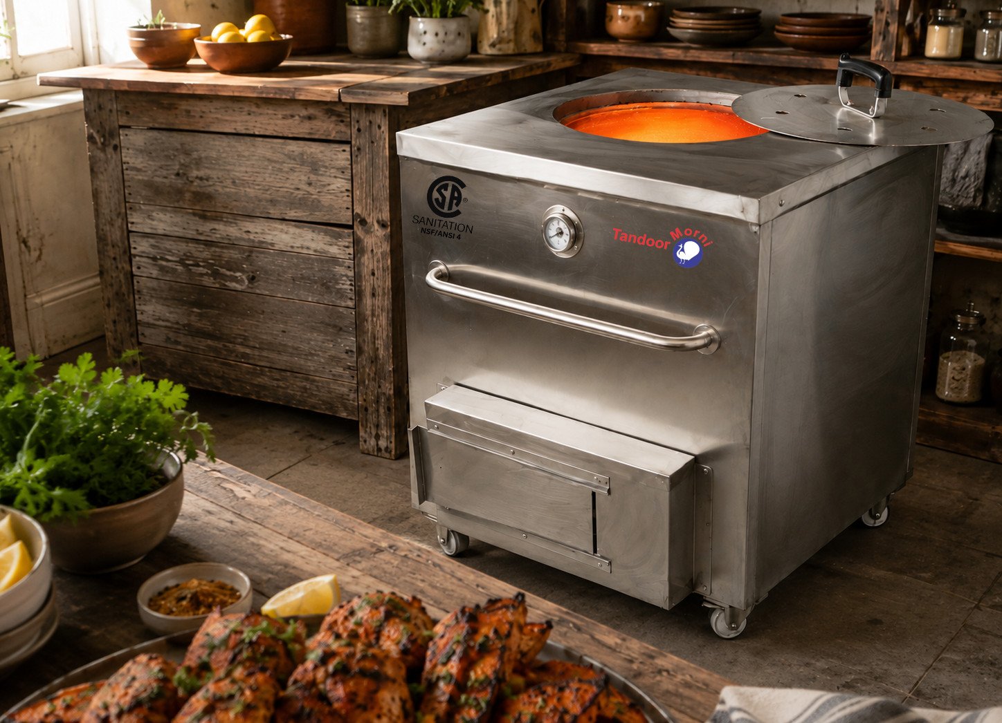 Tandoori chicken sweet potato recipe Step 5: glowing tandoor oven preheating before cooking begins
