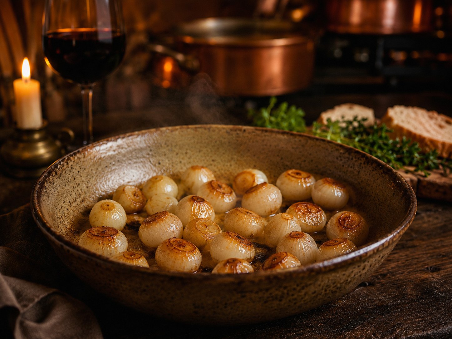 Step 2: pearl onions browning in a pan